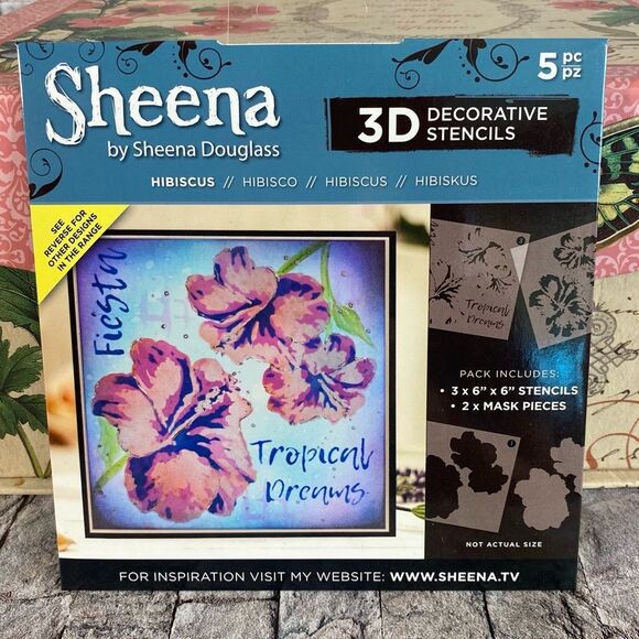 Sheena by Sheena Douglass Hibiscus Design 3D Decorative Stencils 5 Piece Set - Picture 1 of 4